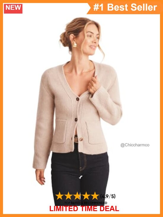 Sweaters - Ultra Luxe 100% Cashmere Slim V-Neck Cardigan Pockets Ribbed
